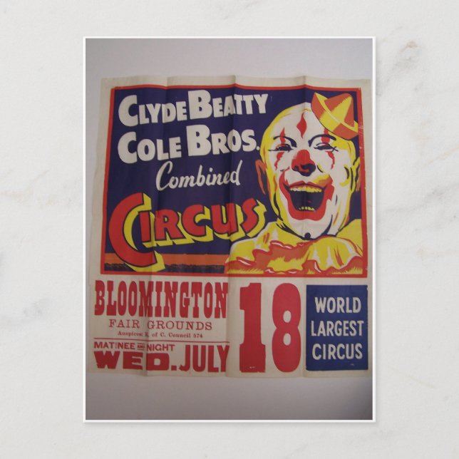 Circus, 'Clyde Beatty and Cole Bros' Retro Theatre Postcard (Front)
