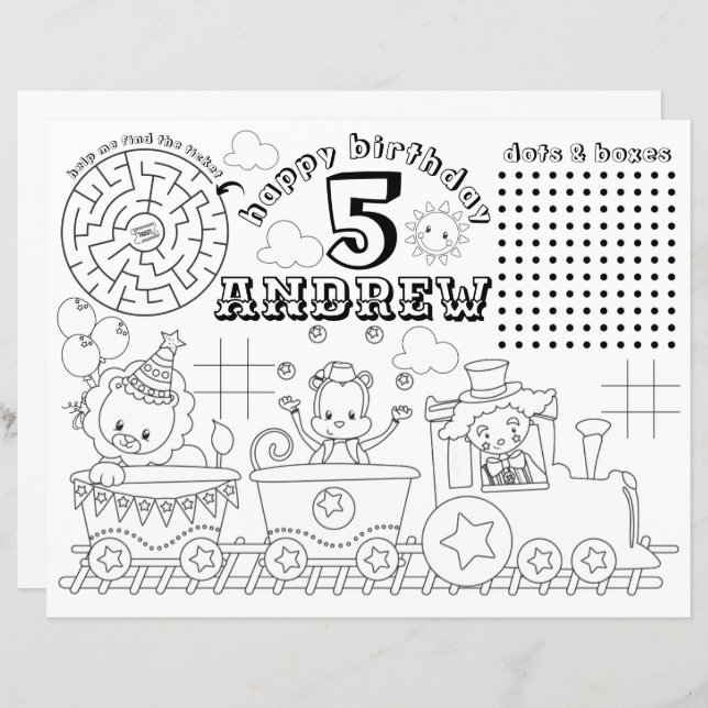 Circus Colouring Placemat, Carnival Activity Sheet (Front/Back)