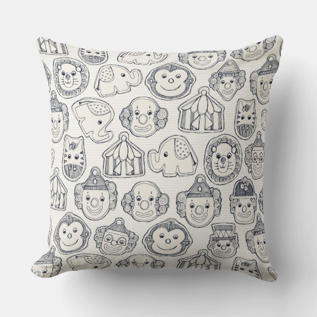 circus cookies indigo ivory cushion (Front)