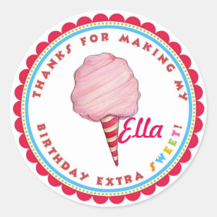 Circus Cotton  Candy Birthday Party Favour Classic Round Sticker