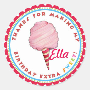 Circus Cotton Candy Birthday Party Favour Sticker