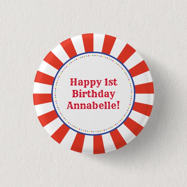 Circus Cute Colourful 1st Birthday Party Theme 3 Cm Round Badge (Front)