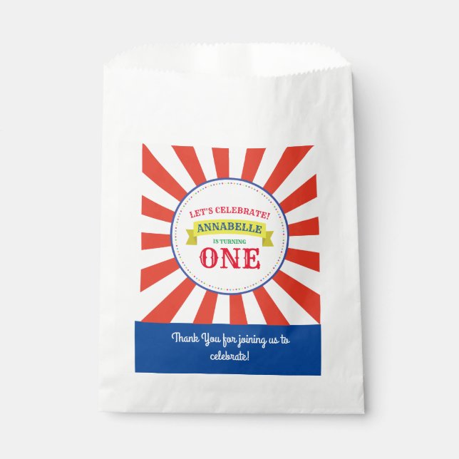 Circus Cute Colourful 1st Birthday Party Theme Favour Bags (Front)