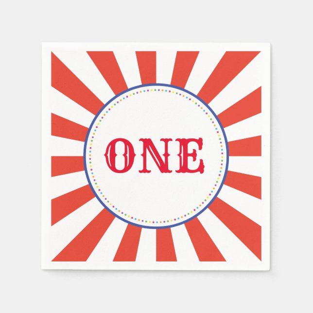 Circus Cute Colourful 1st Birthday Party Theme Napkin (Front)