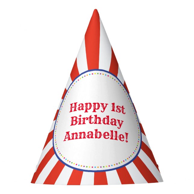 Circus Cute Colourful 1st Birthday Party Theme Party Hat (Front)
