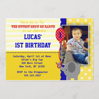 Circus Elephant Big Top Birthday Invitations Boy