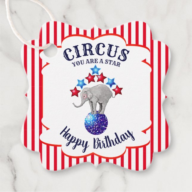 Circus Elephant Birthday Favour Tags (Front)