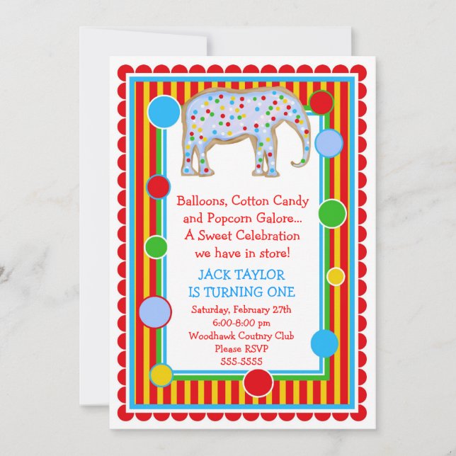 Circus Elephant Birthday Invitation- Primary Invitation (Front)