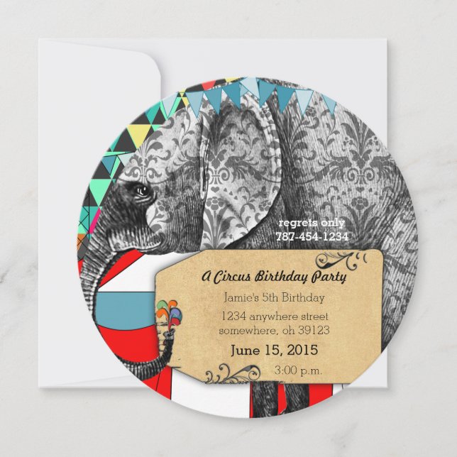 Circus Elephant Birthday Party Invitation Bunting (Front)