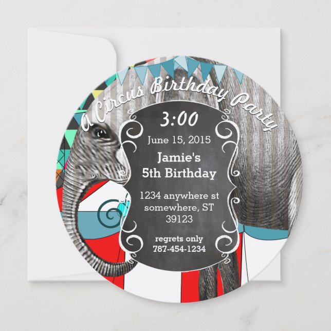 Circus Elephant Birthday Party Invitation Bunting (Front)