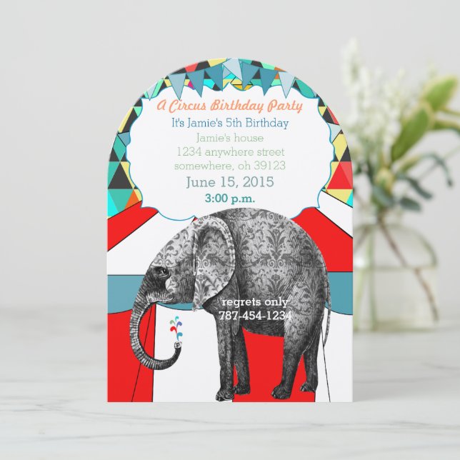Circus Elephant Birthday Party Invitation Bunting (Standing Front)