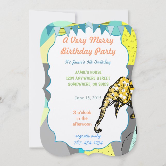 Circus Elephant Birthday Party Invitation Bunting (Front)