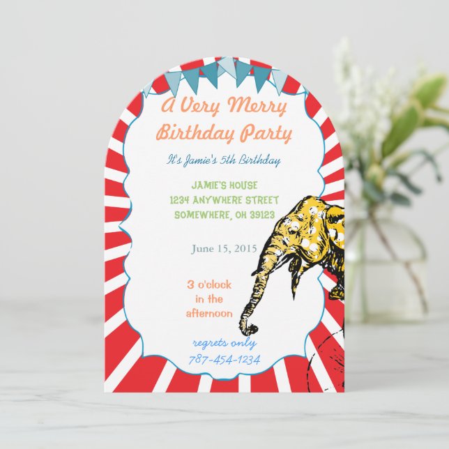 Circus Elephant Birthday Party Invitation Bunting (Standing Front)