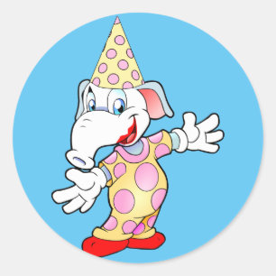 Circus Elephant Clown Cartoon Art Classic Round Sticker