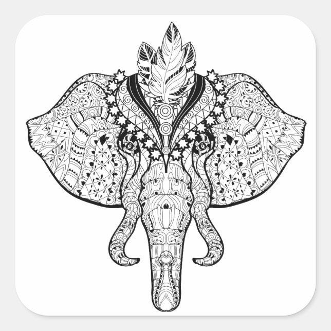Circus Elephant Doodle Square Sticker (Front)