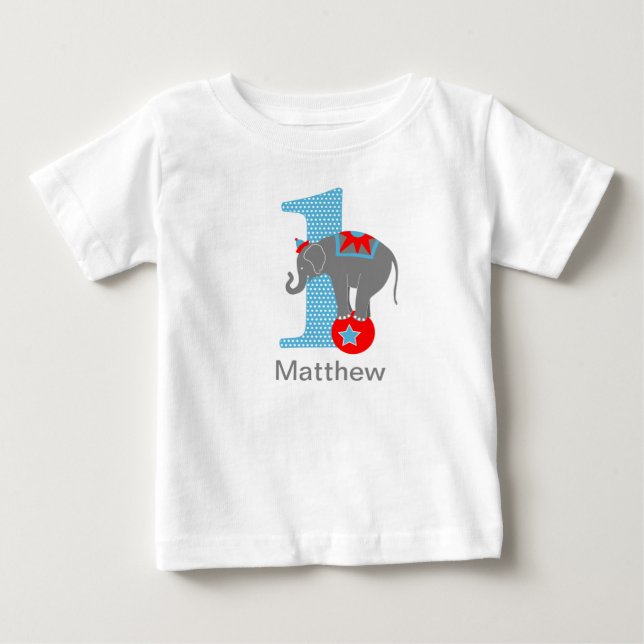 Circus Elephant First Birthday Tshirt Personalised (Front)