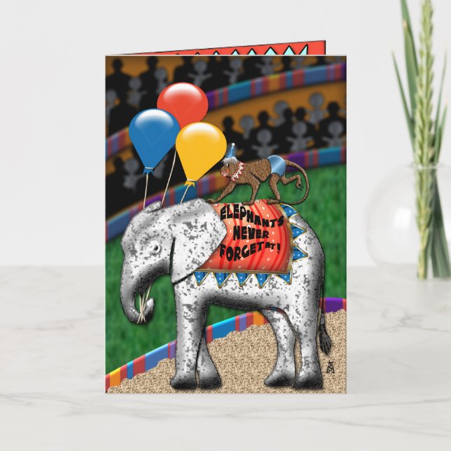 Circus Elephant & Monkey (Birthday Card) Card (Front)