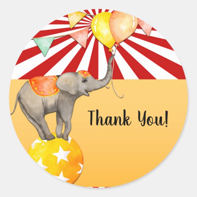 Circus Elephant on Ball Carnival Baby Shower Party Classic Round Sticker (Front)