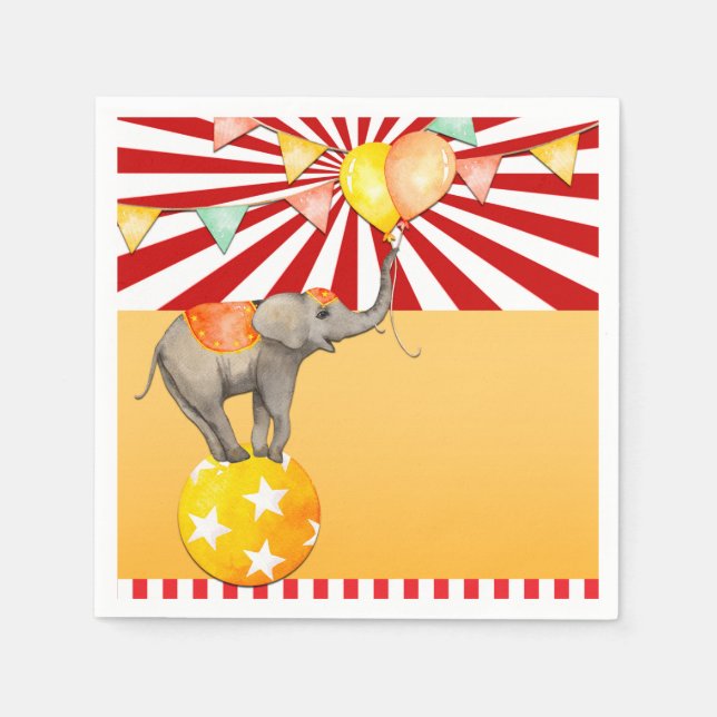 Circus Elephant on Ball Carnival Baby Shower Party Napkin (Front)