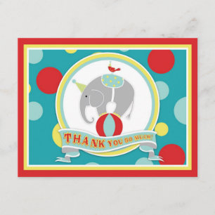 Circus Elephant Thank You Blue Card