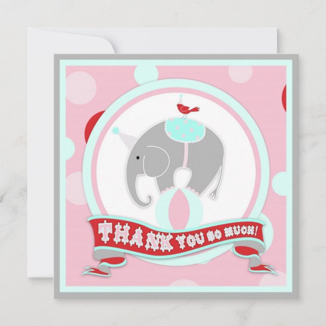 Circus Elephant Thank You Pink Card (Front)