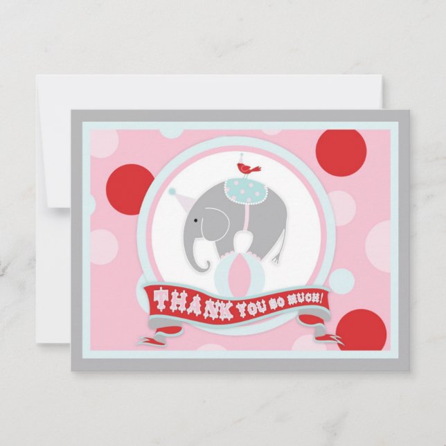 Circus Elephant Thank You Pink Card (Front)