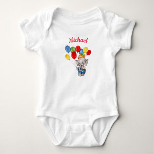 Circus Elephant with balloons personalised name Baby Bodysuit