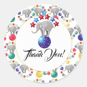 Circus Elephants Stars Thank You Classic Round Sticker
