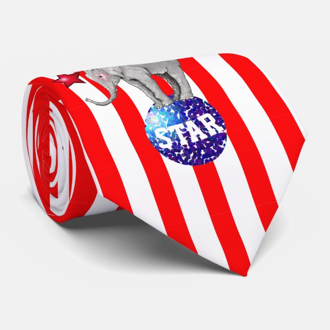 Circus Elephants Stripe Carnival Tie (Rolled)