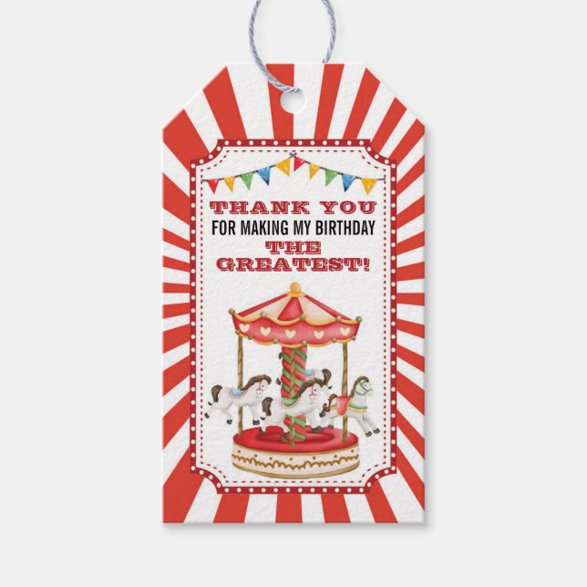 Circus favour tag topper carnival Carousels label (Front)