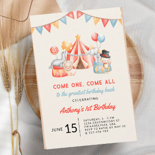 Circus Fiesta First Birthday Modern Cute Invitation