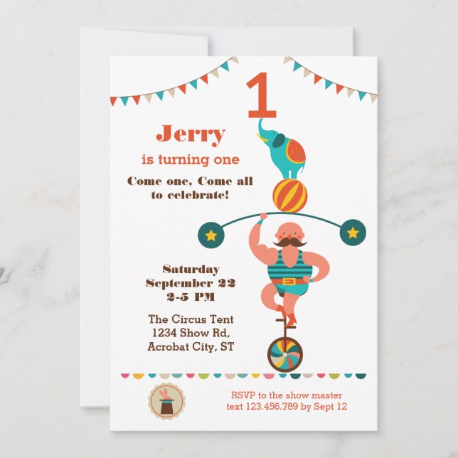 Circus First Birthday Invitation (Front)
