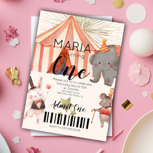 Circus First Birthday Ticket Invitation