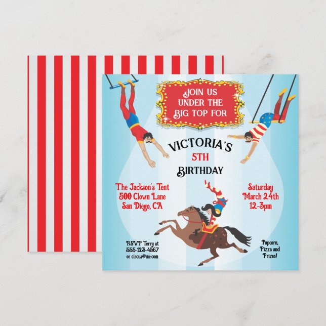 Circus Flying Trapeze Birthday Party Invitation (Front/Back)