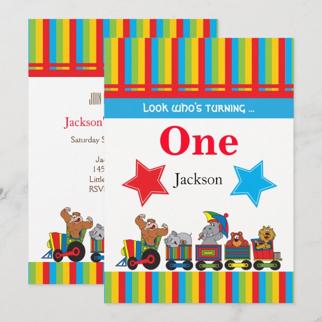 Circus Fun Kids 00th Birthday Invitation (Front/Back)