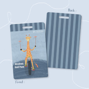 Circus Giraffe Blue Student Hall Pass Badge ID Badge