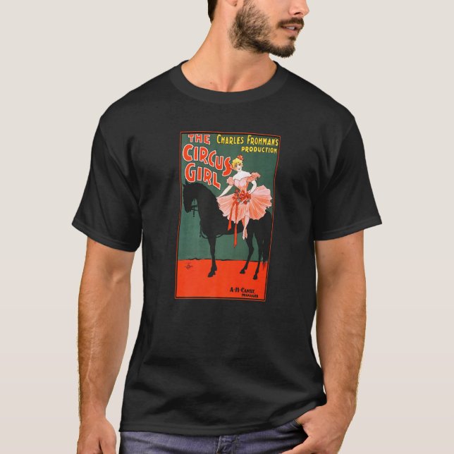 Circus Girl Vaudeville Ballerina On Black Horse Re T-Shirt (Front)