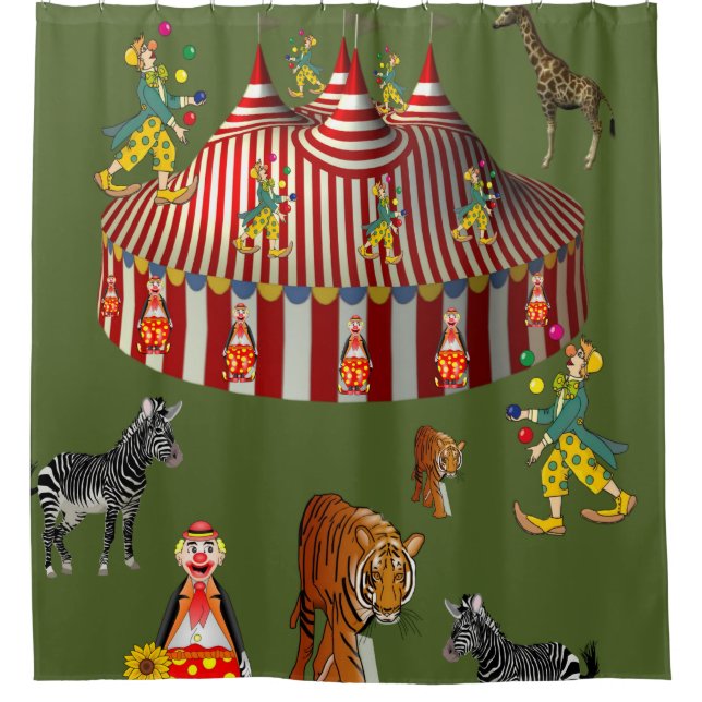 Circus green red white children's shower curtain (Front)