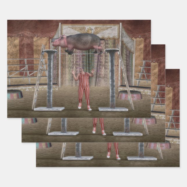 Circus Hippo Balancing Wrapping Paper Sheet (Set)