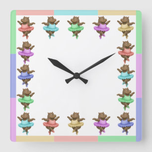 Circus hippo square wall clock