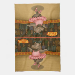 Circus hippo tea towel