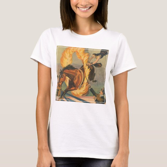Circus Horse Leaping Through A Flaming Hoop T-Shirt (Front)