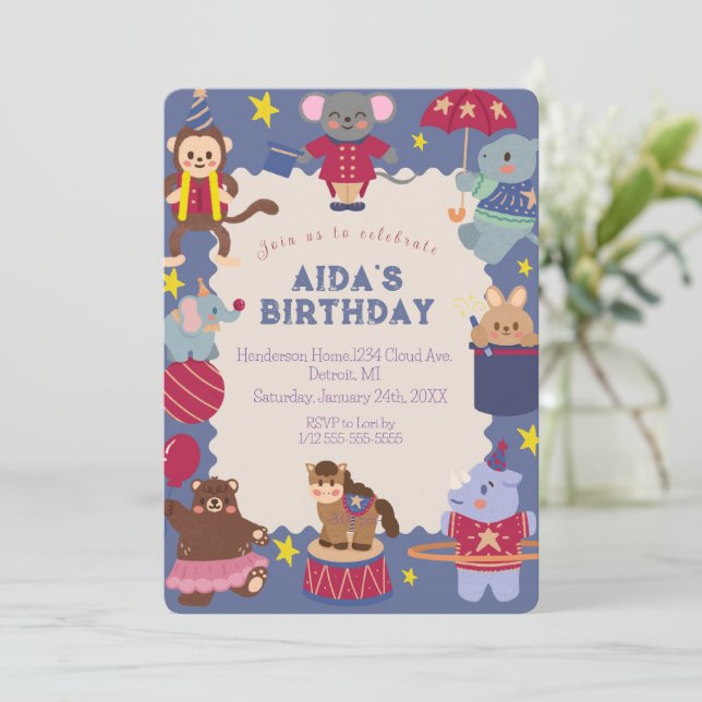 Circus Kids Birthday Invitation (Standing Front)