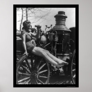 Circus Lady Sitting on a Fire Engine 1924 Poster