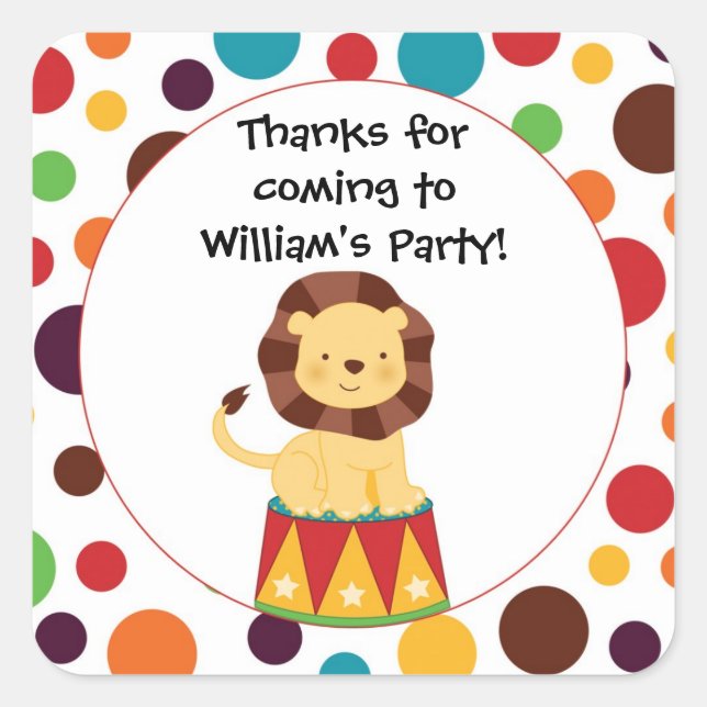 Circus Lion Birthday Party Sticker (Front)