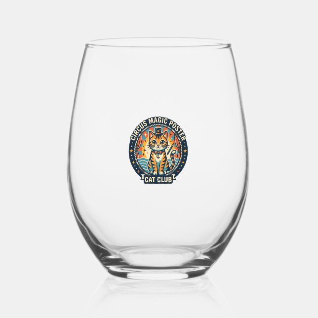 Circus Magic Poster Cat Cute Kitty Design - Circus Stemless Wine Glass (Front)