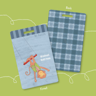 Circus Monkey Blue Student Hall Pass Badge ID Badge