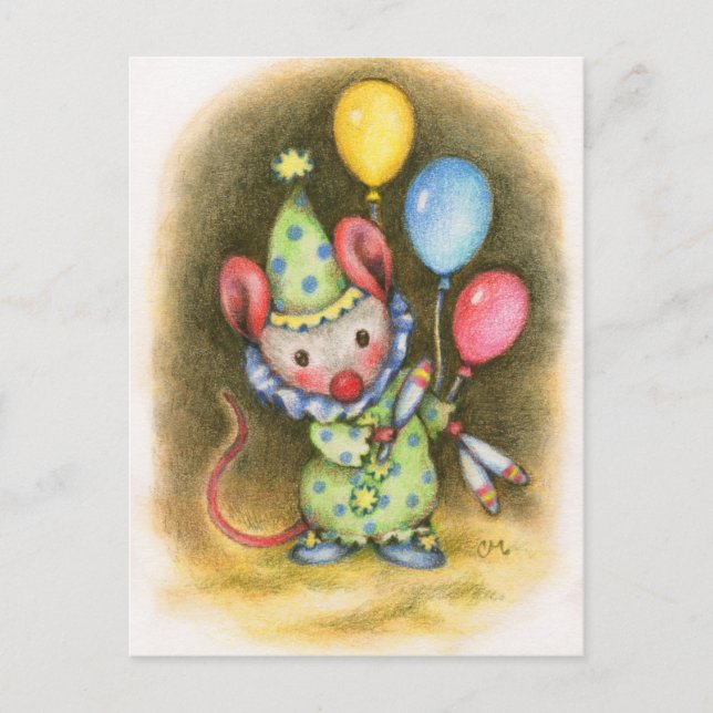 Circus Mouse Cute Clown Juggler Animal Postcard (Front)