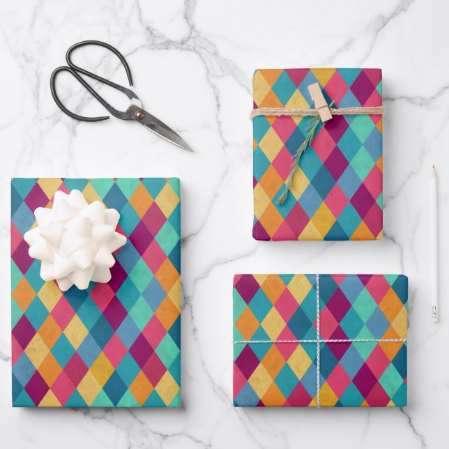 Circus Multicolor Rhombuses Wrapping Paper Sheet (Front)
