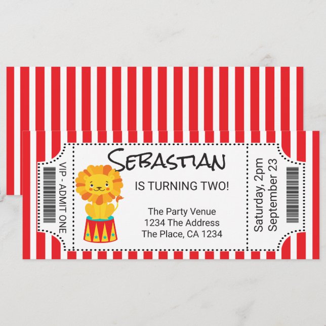 Circus Novelty Ticket Personalised Invitation (Front/Back)